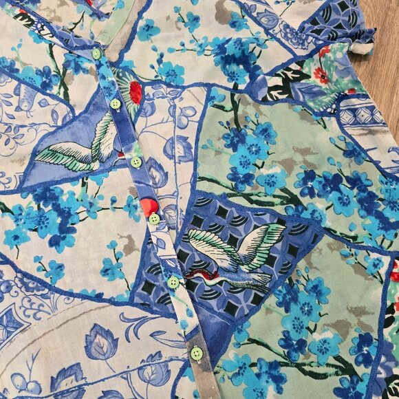Orientique Naturally Australian Blue & Green Patchwork Floral Short Sleeve Size - Picture 4 of 4